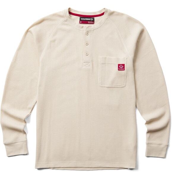 New Wolverine Mens Size XXL Walden II Thermal Henley Shirt Tan Stone Long Sleeve - Picture 1 of 9